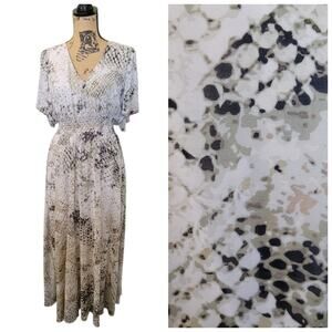 Size 2 London Times Snake Print Smocked Waist Maxi Dress